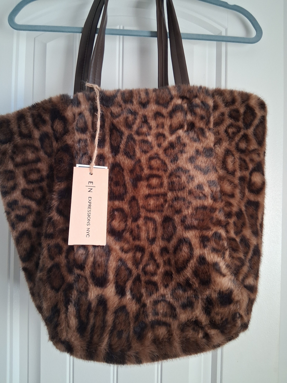 Expressions Leopard Print Faux Fur Tote in Brown and Black